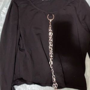 Black long sleeve current mood chain top Gothic street fashion